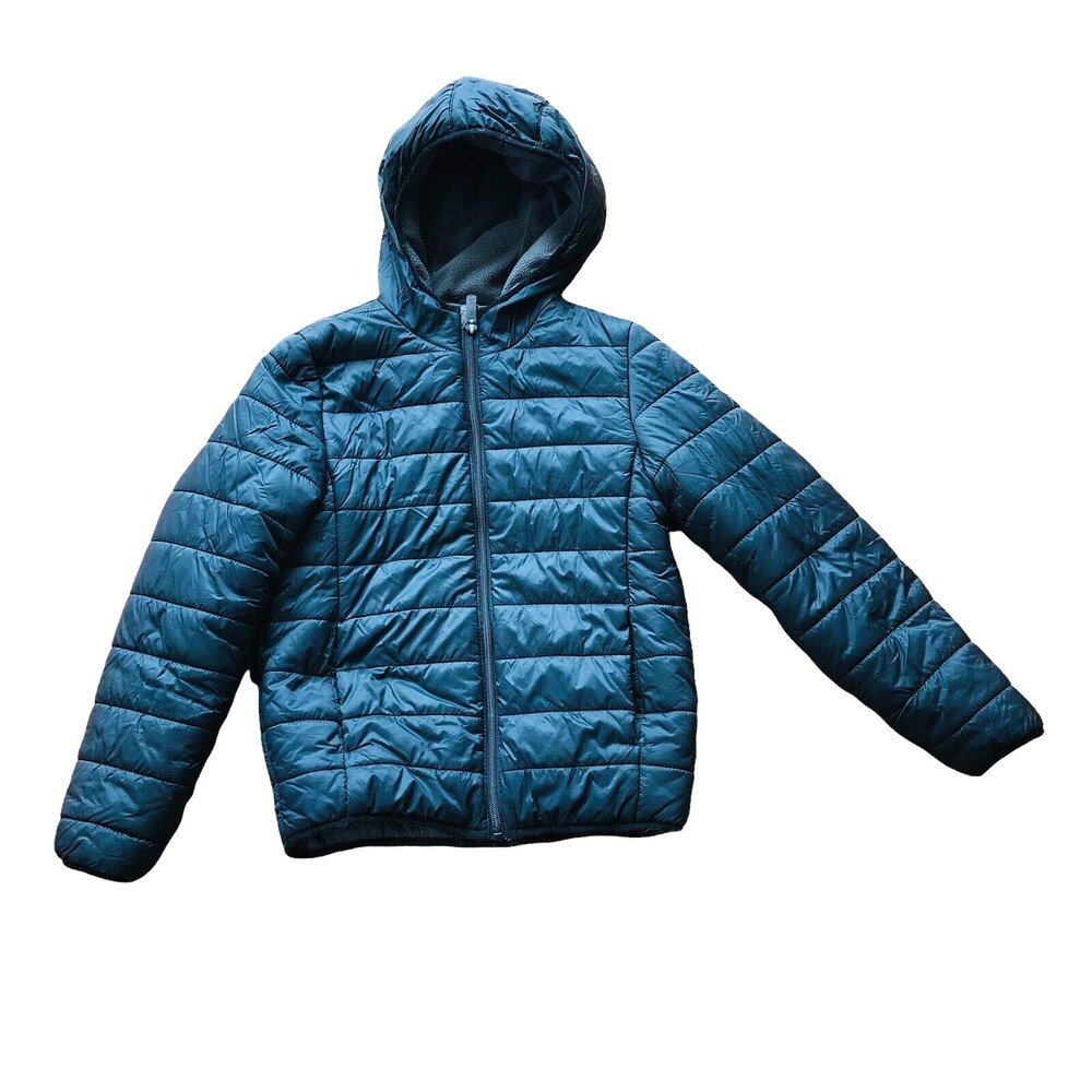 Cat & Jack Hooded Fleece Lined Zippered Puffer Black Jacket Kids M